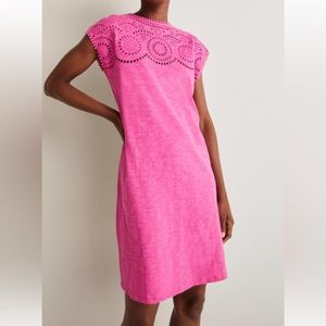 Barbie pink sleeveless tee shirt dress, cutout neck detail, Boden US 6/UK 12